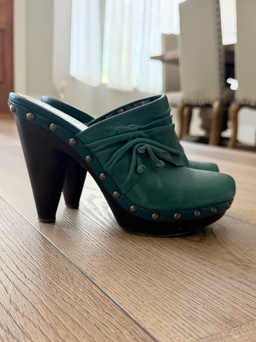 Seychelles Teal Studded High Heel Clog Mule - Women